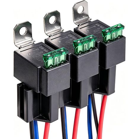 Gebildet 3 Pack 12V Fuse Switching Relay 12AWG Wiring Harness with Built-in Diode, ATO/ATC 30A Blade Fuse, SPST 4 Pin Automotive Power Relay (1/5)