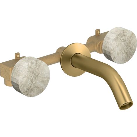 JACOB DELAFON Grands Boulevards - Mezclador de lavabo empotrado de 3 orificios, acabado mineral y latón cepillado
