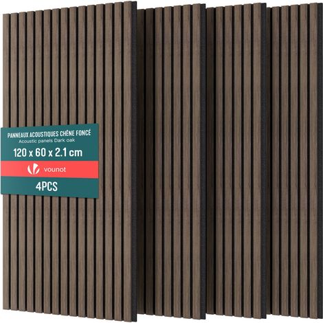VOUNOT® Set da 4 Pannelli Fonoassorbenti 120x60x2,1 cm in MDF con Feltro di Poliestere Ignifugo, Rovere Scuro