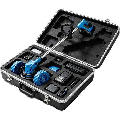 Cortacésped manual, 21 V, longitud ajustable de 95 a 135 cm, diámetro de corte de 15 cm, longitud plegado de 55 cm, velocidad de ralentí de 7800 rpm. (1/2)