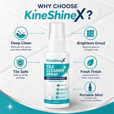 KineShineX Tile Cleaner effectively removes dirt and grime, quickly brightens tiles, and deeply cleans grout lines. (1/4)