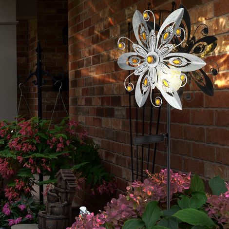 Lampe solaire d'extérieur LED moulin à vent gris argenté Lampe de jardin Deko H 124 cm