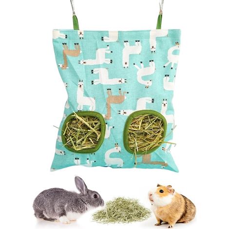 Hay Scraper for Rabbit and Guinea Pig Hanging Feeder with Hay Dispenser Bag Ideal for 2 Animals (1/5)