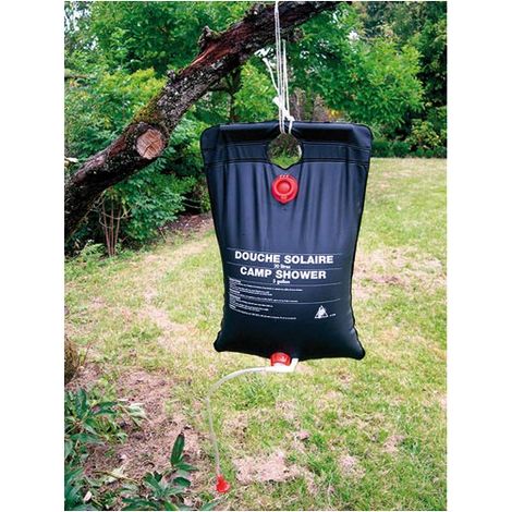 Douche solaire 20l – Capacité 20 litres – Avec douchette et tuyau – Poignée de portage et cordelette d'accrochage – Dimensions 58x42x4cm – Cao Camping