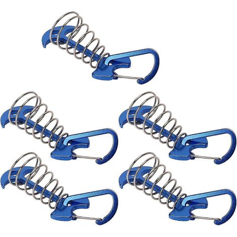 Lot de 5 piquets de tente en forme d'arête de poisson pour grandes planches de terrasse, avec boucle à ressort et ancrage réglable en corde au vent (bleu). (1/5)