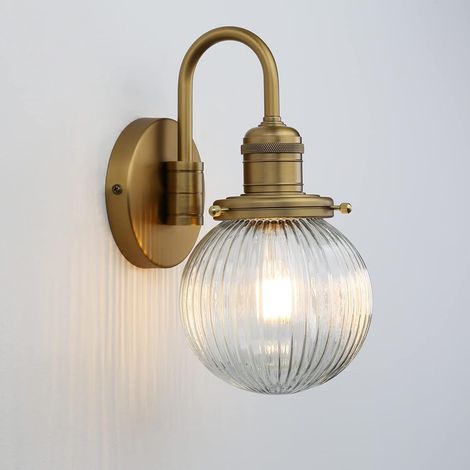 Vintage Col de Cygne Applique Murale Industriel E27 Luminaires Intérieur Abat-jour en Verre Rond Lampe Murale pour Salle de bains Cuisine Entrée (Laiton antique) (1/5)