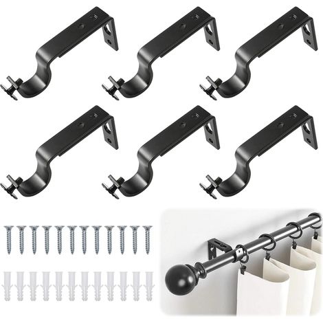 Lot de 6 supports de tringle à rideau réglable Ø 20-25 mm en alliage d'aluminium pour tringle à rideau avec vis pour chevilles et ancrage mural, tringle à rideau (1/5)