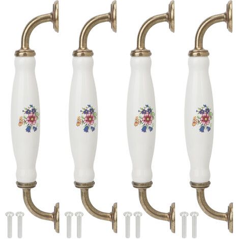 Set di 4 maniglie vintage in ceramica bianca, interasse 160 mm. Maniglia in lega di zinco per cassetti e armadi. Facile installazione. (1/5)