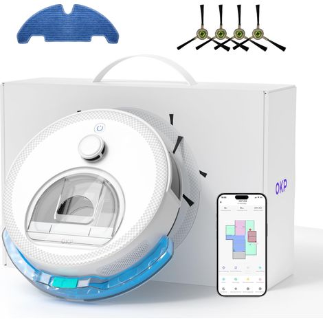 Aspirateur Robot, Robot Aspirateur Puissance d'Aspiration, Ultra Mince Silencieux Aspirateur, Contrôle WiFi/APP, 6 Modes de Nettoyage, Idéal pour Les Poils d'animaux Tapis Sols Durs, Gris