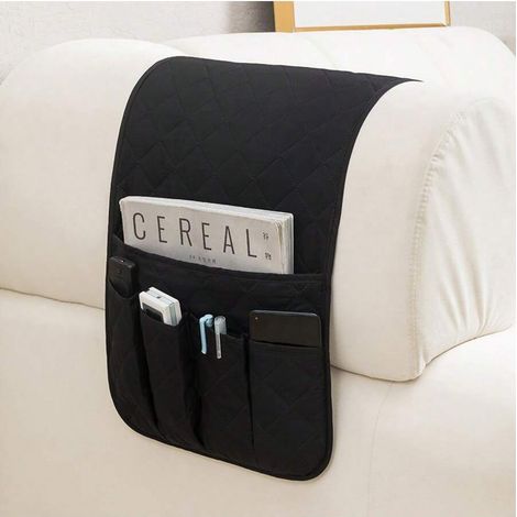 1PC Sac de rangement multifonction pour appuie-bras de canapé, organisateur suspendu pour livres, tablette et télécommande, salon, couleur noire (1/5)