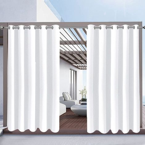 Qelus Lot de 2 Rideaux d'extérieur Imperméables à oeillets - 132x274cm - Blanc - Isolation thermique, pour Pergola Terrasse (1/5)