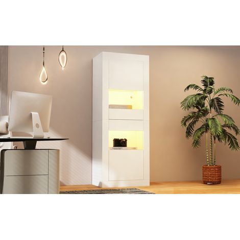 Vitrine blanche avec éclairage LED, 1 étagère en verre, 6142162 cm, vitrine, vitrine autoportante, armoire haute, placard de rangement. (1/5)
