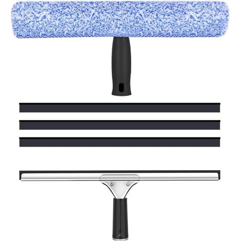 Professional 35cm Window Squeegee with 3 Replacement Blades, 2-in-1 Window Cleaning Kit with Microfiber Brush and Silicone Squeegee, for Bathroom, Shower, Windows, Car (1/4)