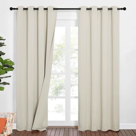 Noise Cancelling Curtain - Beige Blackout Curtains Thermal Insulated Energy Saving Curtains for Home Bedroom with Eyelets, 52x83 Inch, 2 Panels, Light Beige (1/5)