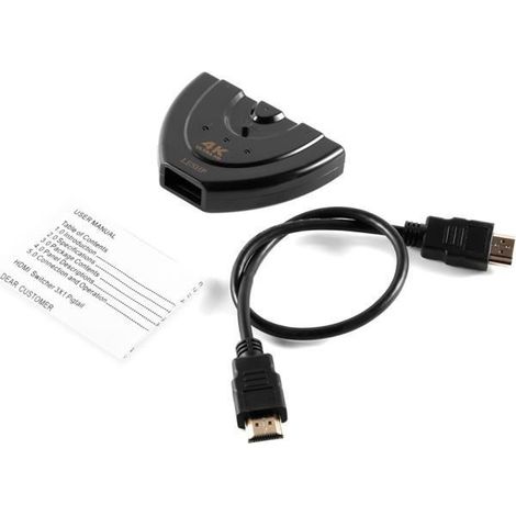 3D 4K 3 Port HDMI Switch Commutateur Répartiteur Splitter Hub Pr DVD HDTV 1080P avec support de câble (1/4)