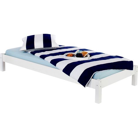 Idimex – Lit futon 90 x 200 cm en pin massif lasuré blanc – Coins arrondis – Hauteur 30 cm – Assemblage facile sans sommier ni matelas