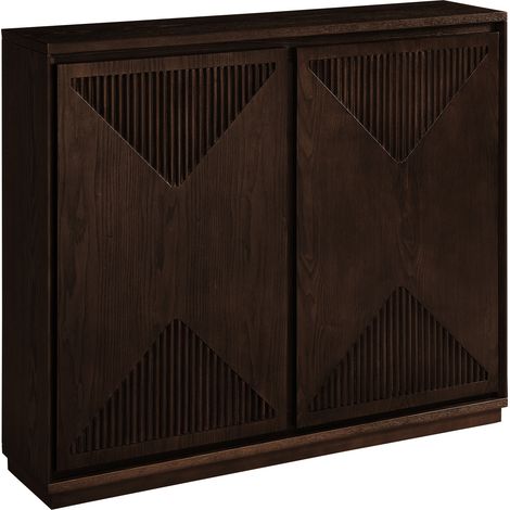 Buffet de Rangement à Portes Rainurées en V avec Ouvertures pour Prises, pour Salon, Entrée ou Cuisine, Bois Massif et MDF, Noyer (1/5)