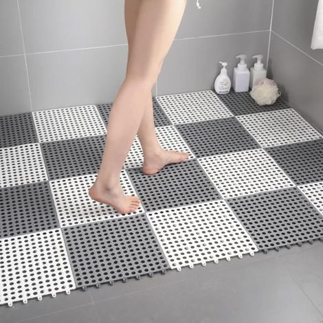 Tapis de sol de salle de bain antidérapant de type épissage de salle de bain à la maison-Gris+Blanc