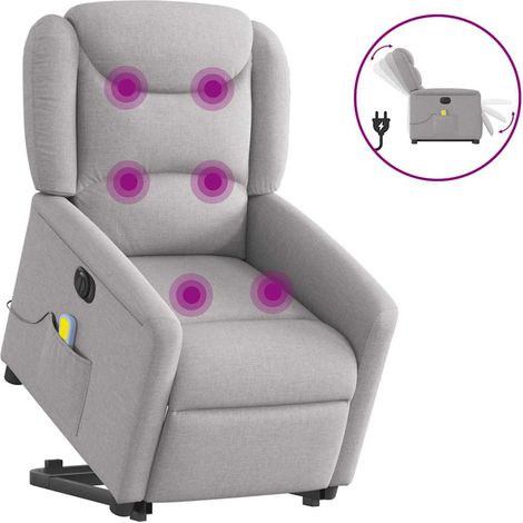 Massagesessel mit Aufstehhilfe Elektrisch Wolkengrau Stoff