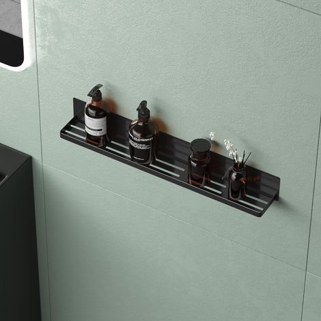 Mai & Mai Mensola da Parete Multifunzionale Senza Foratura, Mensola Magnetica per Doccia in Acciaio al Carbonio con Strato Antiruggine per Bagno e Cucina, Nero, 60cm, Reglo-01