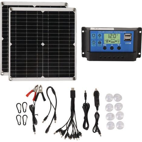 Kit de panneau solaire 50W Panneau solaire 60A Ensemble de contrleur de charge solaire avec 2 sorties USB pour camping-car Blackout (1/5)