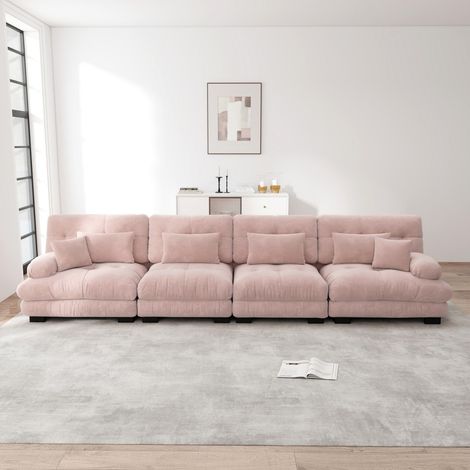 Sofá modular de 4 plazas 406 x 77 x 81 cm - Tejido de chenilla con efecto nube y asiento profundo para salón y oficina - Rosa (1/5)