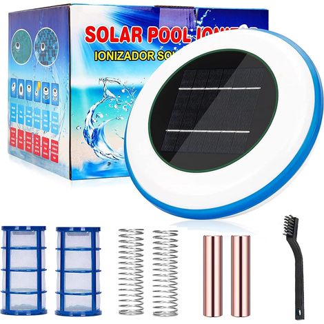 Ioniseur solaire de piscine anode de cuivre 85 % moins de chlore Purificateur d'eau Nettoyeur automatique de piscine jusqu'à 45 000 gallons Tue les algues pour garder la piscine plus propre avec 2 cui (1/5)