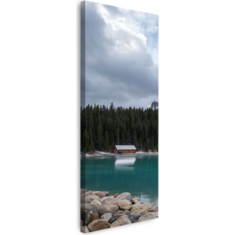 Leinwanddruck Naturhaus am See 40x120