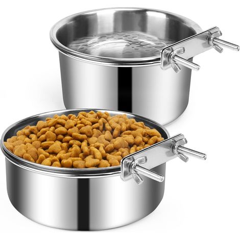 Lot de 2 gamelles à eau en acier inoxydable pour chien - Durable et anti-déversement - Pour cage de chenil - Gamelle à eau ou nourriture à suspendre pour chiens de taille moyenne et grande (18,8 x 8,9 (1/5)