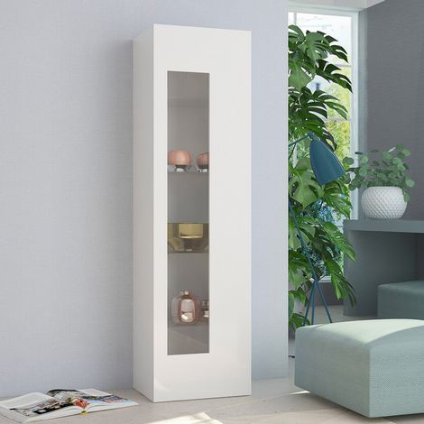 Vetrina a 1 Anta Mobile con 4 Ripiani Credenza da Ingresso Bianco Lucido (1/5)
