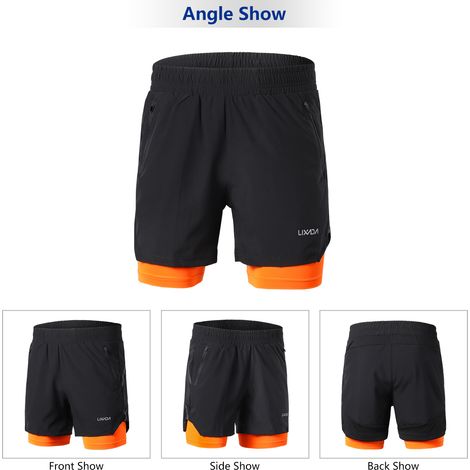 Short de course 2 en 1 pour hommes, séchage rapide, respirant, entraînement actif, exercice, Jogging, Marathon, Cycle (1/5)