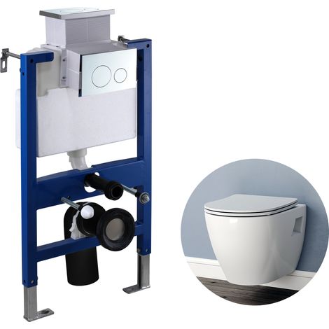 Modern Bathroom Wall Hung Toilet Round WC pan with 0.82M Concealed Cistern Frame UF Soft Close Seat
