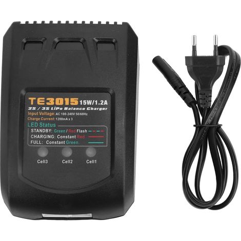 Chargeur-équilibreur de batteries pour batteries lithium-fer-phosphate (LiFe) 2S-3S et lithium-polymère NiMH 1-8S, puissance élevée de 15 W, pour voitures, avions, bateaux et jouets radiocommandés. Pr (1/5)
