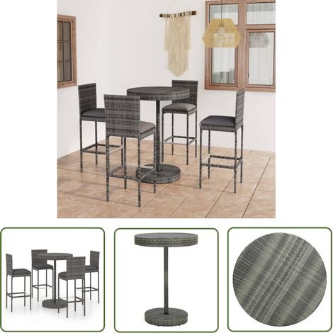 The Living Store Ensemble de bar de jardin 5 pcs et coussins Résine tressée Gris - Salon De Jardin - Mobilier De Jardin - Set De Salon De Jardin - Table De Bar - Chaises De Bar (1/5)