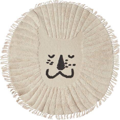 Alfombra infantil redonda decorativa con patrón de leones y borlas decorativas beige ø 140 cm Badhani