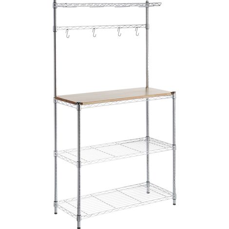 Étagère de cuisine, Bois/Chromé, 14" D x 36" W x 63.4" H (1/5)