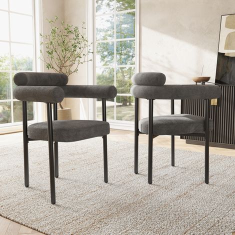 Set di 2 sedie da pranzo in tessuto effetto scamosciato grigio scuro, struttura in ferro DESVIAE (1/5)