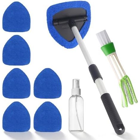 Nettoyage Pare Brise Kit, 6 Tampons Lavables, 1 Vaporisateurs, Nettoyage de Pare Brise avec Poignée Télescopique avec Poignée Pivotante à 180°, pour le Nettoyage des Vitres (1/5)