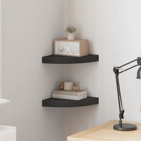 Eck-Schweberegale 2 Stk. Schwarz 25x25x3,8 cm MDF
