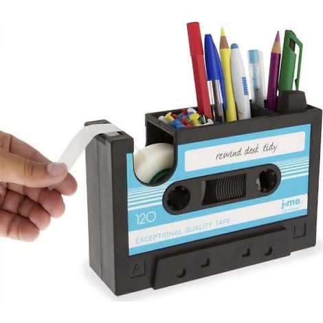 Porte-stylo de bureau rétro en forme de cassette, coupe-ruban, fournitures de bureau, porte-stylo pour étudiant créatif (1/4)