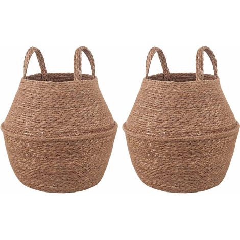vidaXL Plant Pot with Handles 2 pcs Natural Ø 22 x 20 cm 100% Seagrass