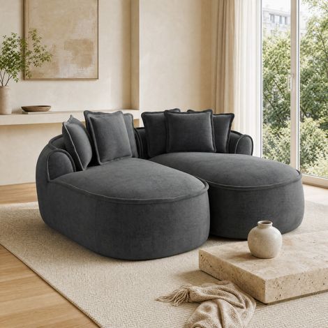 Divano con chaise longue in ciniglia, modulare senza struttura, 184 x 164 x 67 cm, grigio HAVRYA (1/5)