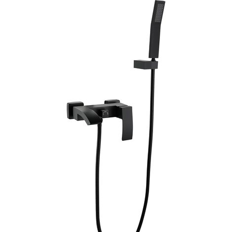 SJQKA Wall-mounted Waterfall Bathtub Mixer All Copper Wall-mounted Bathroom Bathtub Faucet Household Wall-mounted Hot and Cold Shower Waterfall Single Shower Faucet (black) (1/5)