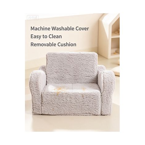 Canapé de jeu enfant convertible 2 en 1 avec mousse et revêtement sherpa doux, fauteuil enfant confortable, gris (1/5)