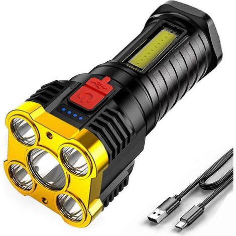 Linterna de 4 LED, potente linterna recargable por USB, LED COB de 500 lúmenes, linterna para acampar, iluminación para senderismo y pesca. (1/5)