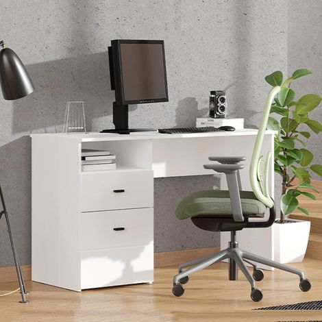 Scrivania Frutal, 2 Cassetti, 2 Ripiani, un Vano, 127x51x77h cm Bianco Opaco (1/5)
