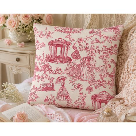 Coussin Héritage toile de Jouy 40x40cm – 100% coton - 40x40cm - Bordeaux