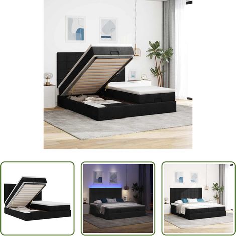 vidaXL LED-Beleuchtung - Ottoman-Bett mit Matratzen & LEDs Schwarz 180x200 cm Stoff (1/5)