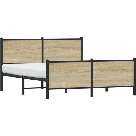 Lit double Lit adulte Cadre de lit en métal sans matelas chêne sonoma 150x200 cm (1/5)