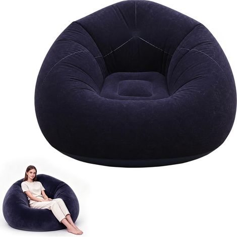 Fauteuil gonflable, pouf gonflable avec pompe à pied, fauteuil gonflable pour l'extérieur, le camping, la plage, la piscine et les voyages  Gonflage, portable, confortable (bleu) (1/5)